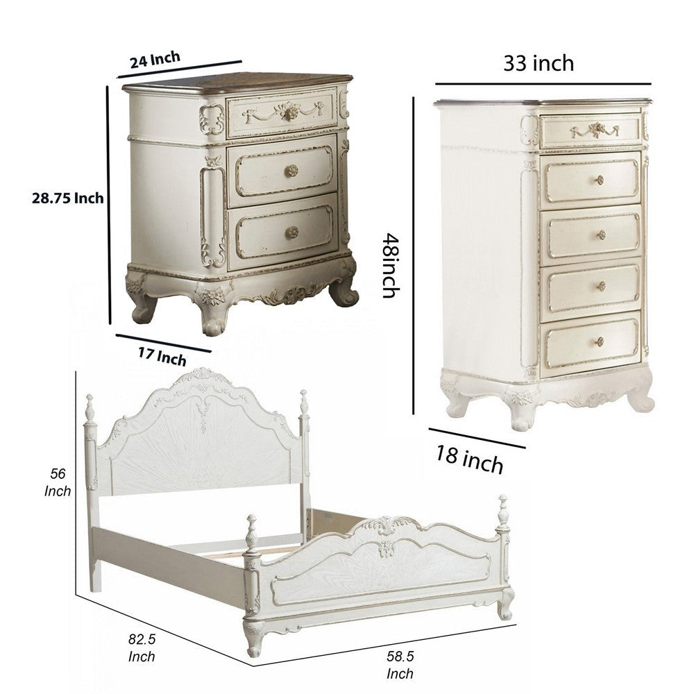Prin 3 Pc Full Size Bedroom Set Ornate Carvings Antique White Traditional BM332729