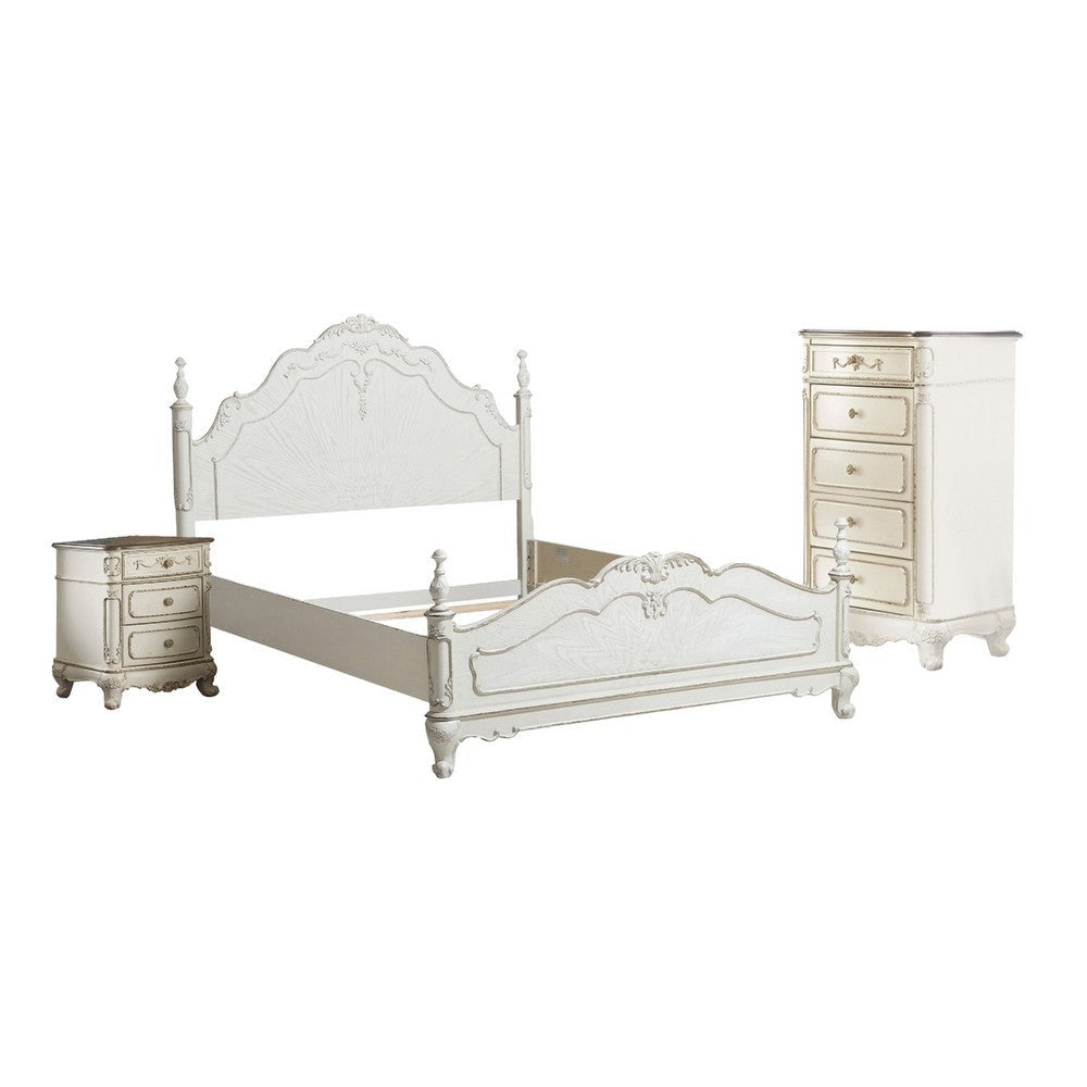 Prin 3 Pc Full Size Bedroom Set Ornate Carvings Antique White Traditional BM332729
