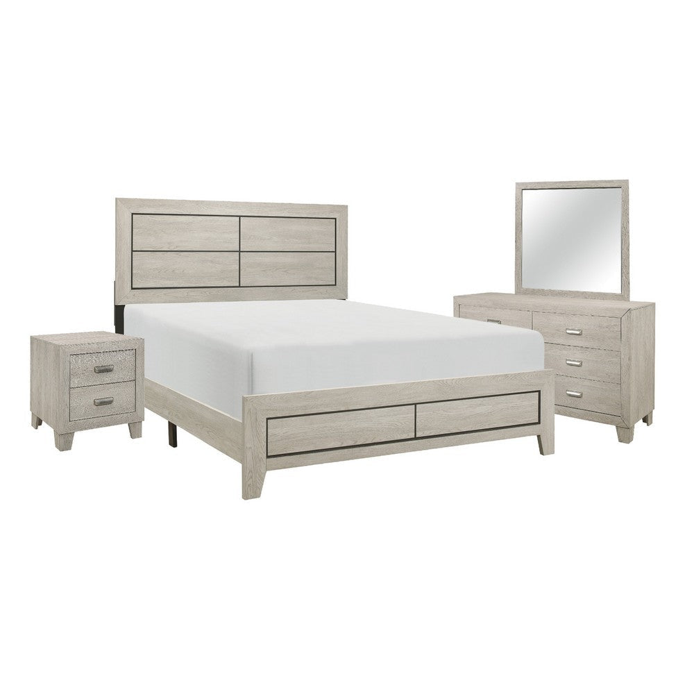 Quinby 4 Pc King Bedroom Set, Panel, Faux Wood Grain, Light Brown