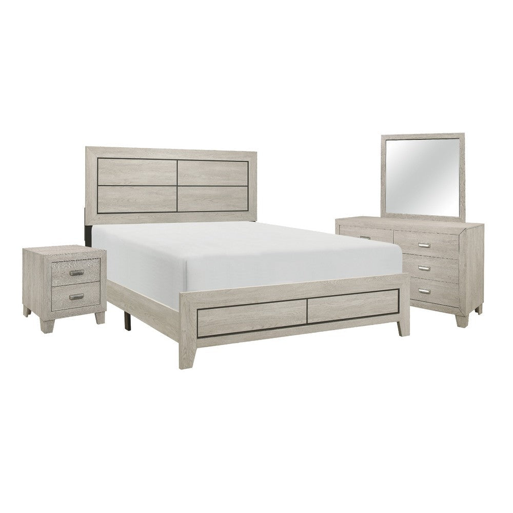 Quinby 4 Pc King Bedroom Set Panel Faux Wood Grain Light Brown