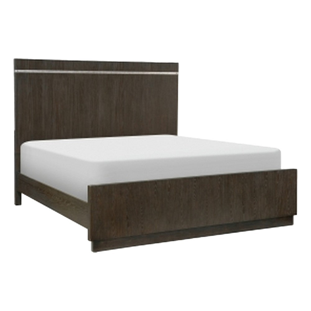 Bellamy 4 Pc Queen Size Bedroom Set Silver Accents Ash Veneer Dark Brown BM332734