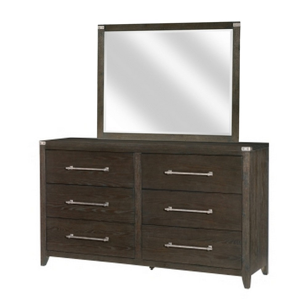 Bellamy 4 Pc Queen Size Bedroom Set Silver Accents Ash Veneer Dark Brown BM332734