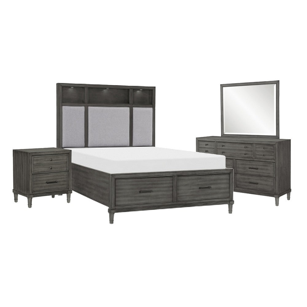 Celia 4 Pc Queen Size Storage Bedroom Set LED-Lit USB Ports Warm Gray BM332735