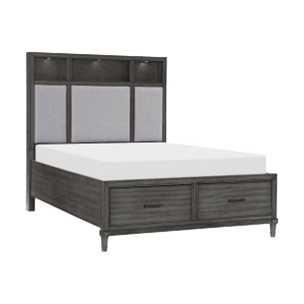 Celia 4 Pc Queen Size Storage Bedroom Set LED-Lit USB Ports Warm Gray BM332735