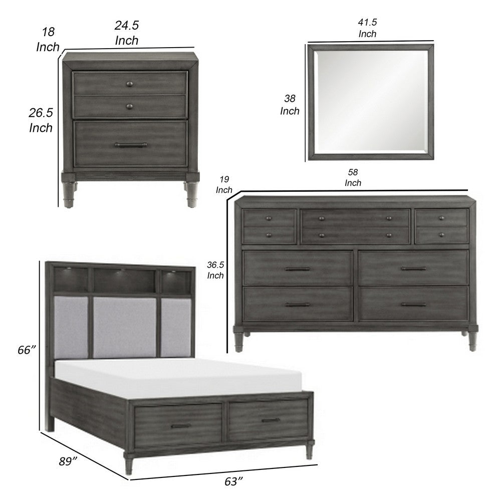 Celia 4 Pc Queen Size Storage Bedroom Set LED-Lit USB Ports Warm Gray BM332735