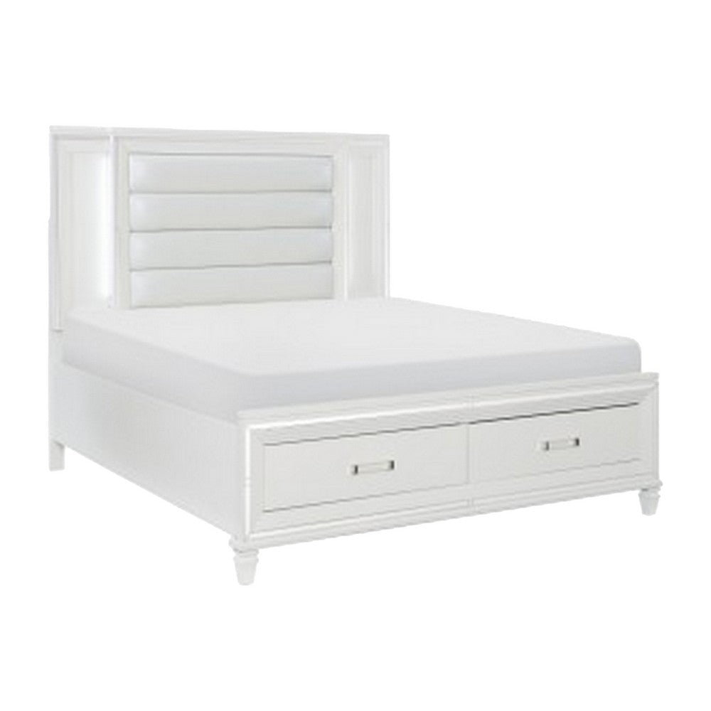 Rosa 4 Pc Queen Storage Bedroom Set LED Mirrored Accents White Metallic BM332737