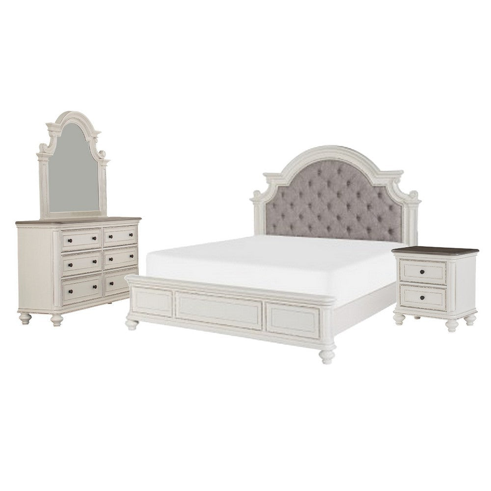 Anik 4 Pc Queen Size Bedroom Set Button Tufted Antique White Traditional BM332738
