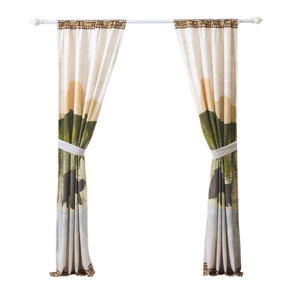 Kip 2 Panels Curtain Set Microfiber Green and Beige Mountain Scenery BM332741
