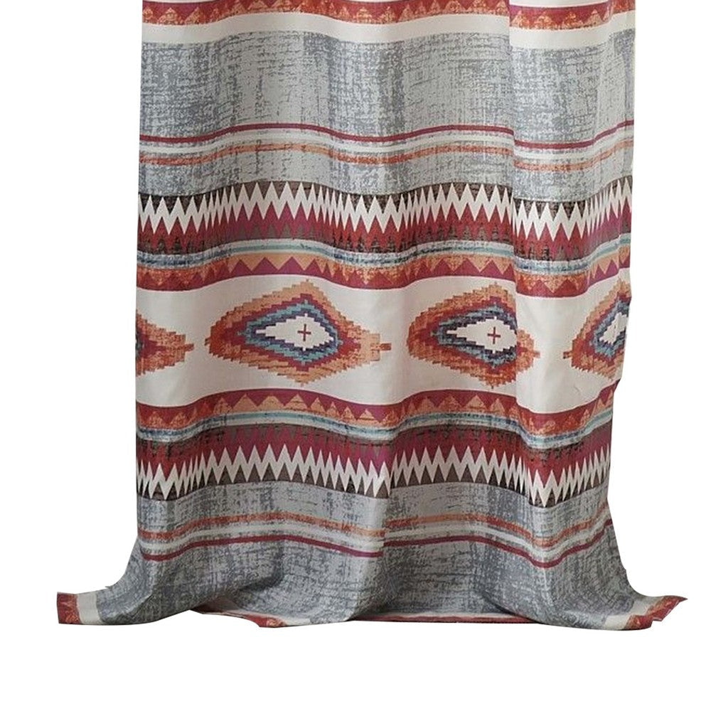 Pimi 2 Panel Curtain Set Boho Stripes Red White Gray Microfiber BM332765