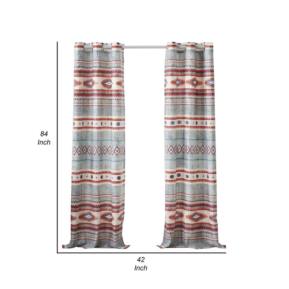 Pimi 2 Panel Curtain Set Boho Stripes Red White Gray Microfiber BM332765