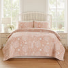 Amy 3 Piece King Quilt Set, Coastal Theme, Soft Pink White Polyester