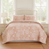 Amy 3 Piece King Quilt Set, Coastal Theme, Soft Pink White Polyester