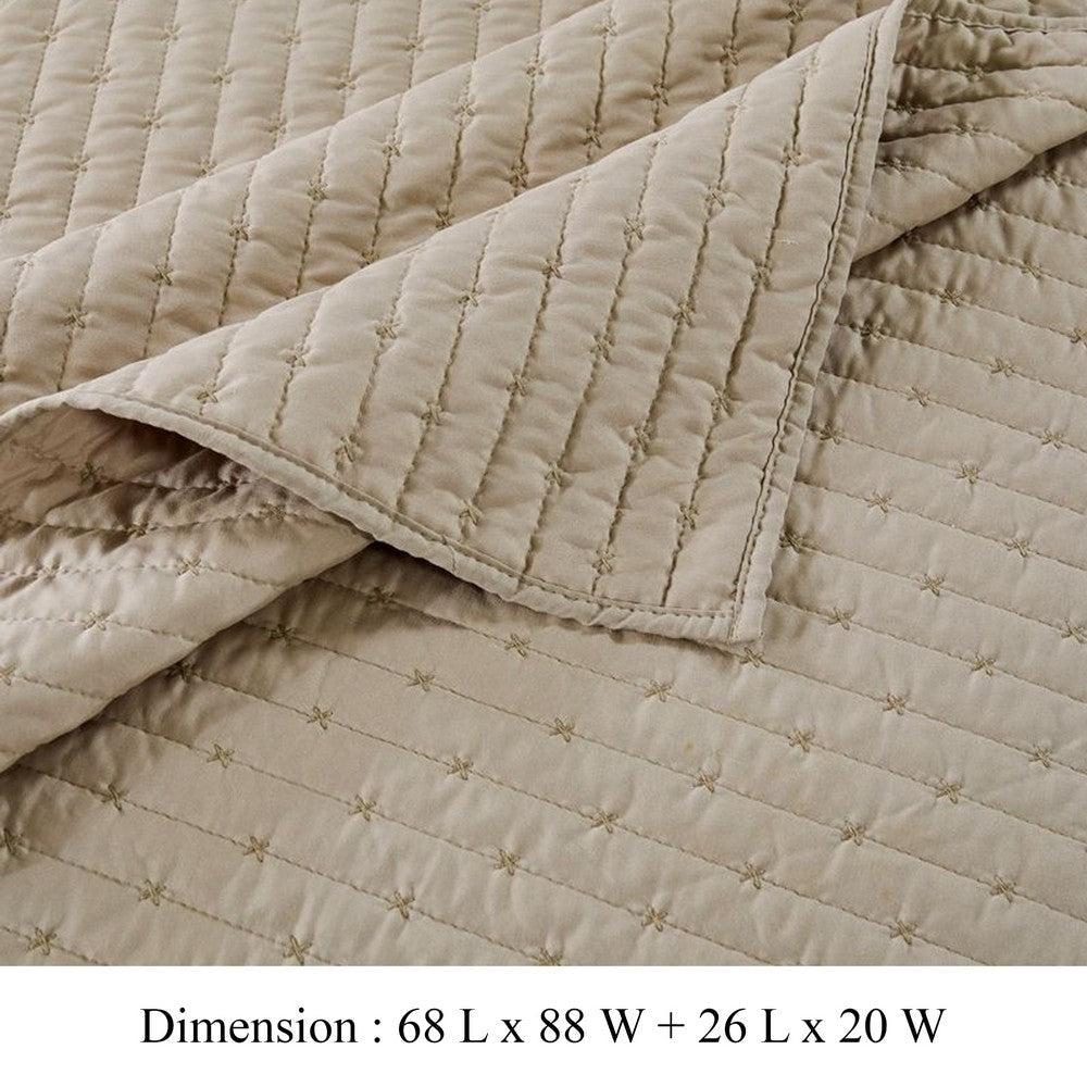 Xumi 2 Piece Twin Size Quilt Set Beige Channel Polyester and Cotton BM332771
