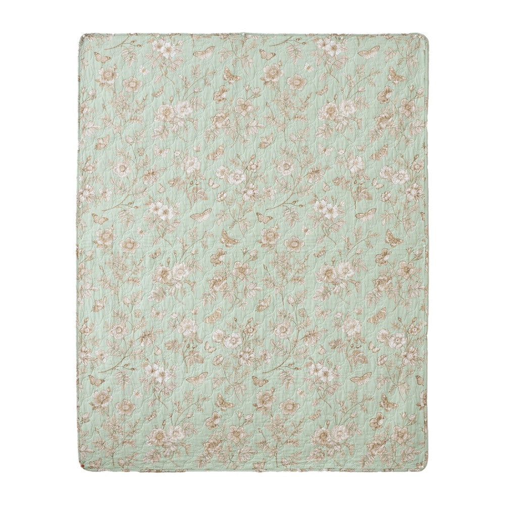 Vola Throw Blanket 50x60 Floral Pattern Green Microfiber Cotton BM332772