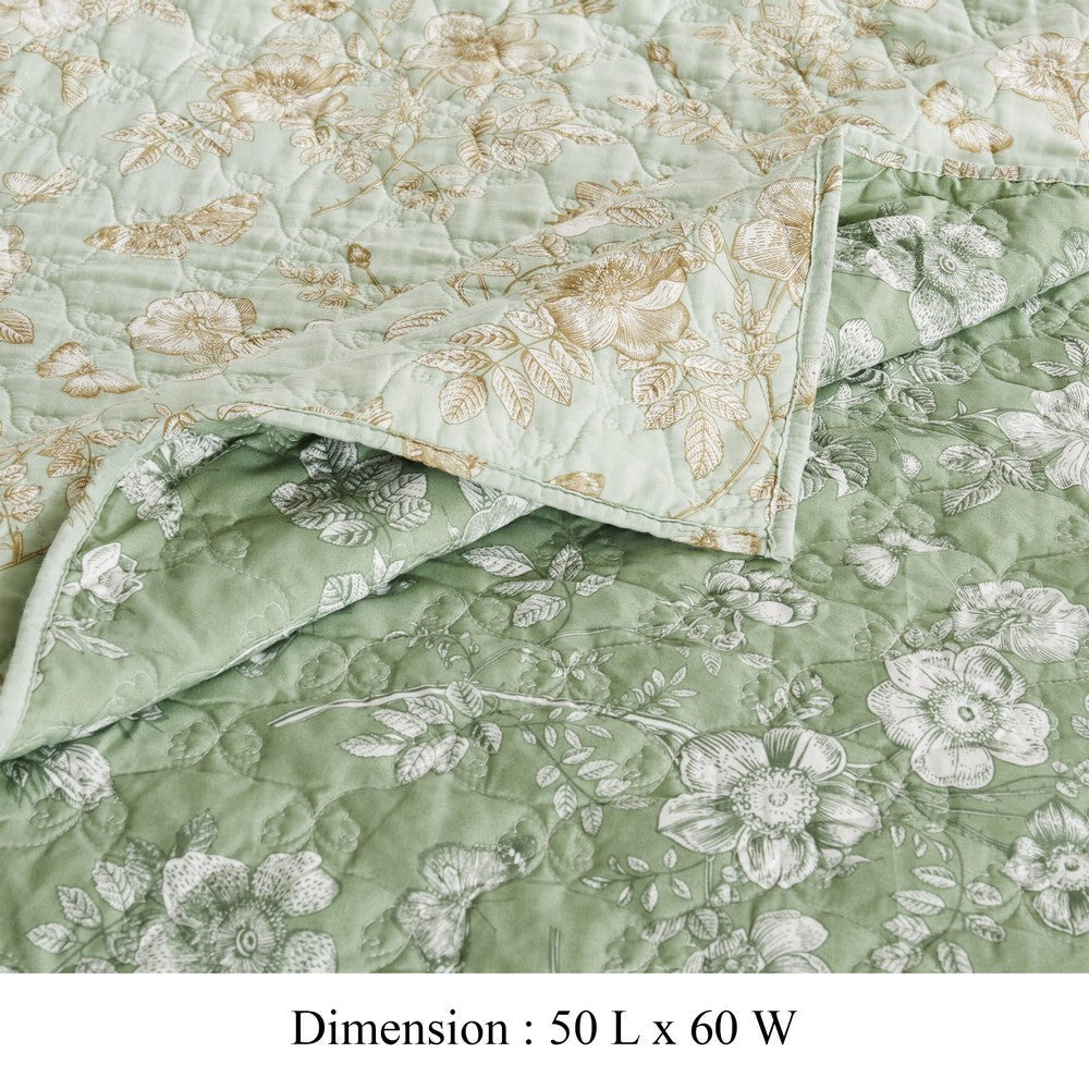 Vola Throw Blanket 50x60 Floral Pattern Green Microfiber Cotton BM332772