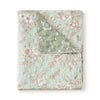 Vola Throw Blanket, 50x60, Floral Pattern Green Microfiber, Cotton