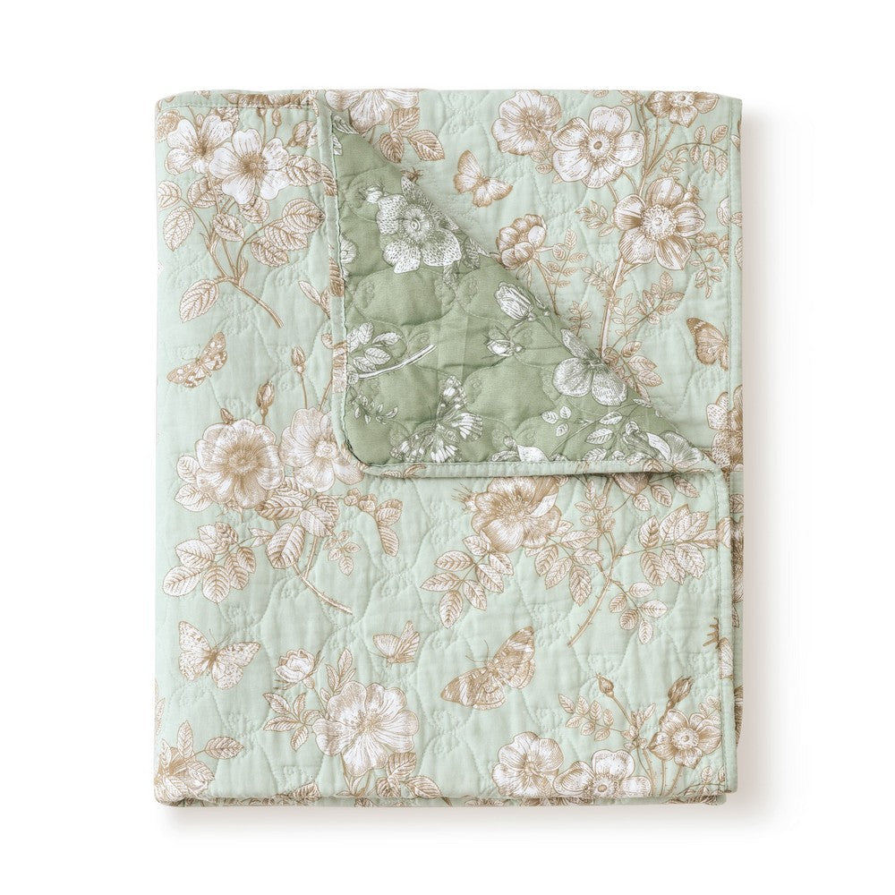 Vola Throw Blanket, 50x60, Floral Pattern Green Microfiber, Cotton