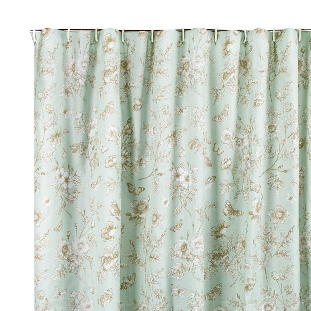 Vola Shower Curtain 72 Inch Floral Pattern Light Green Polyester BM332773