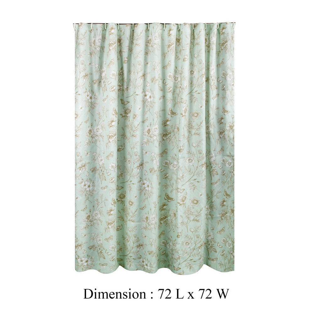 Vola Shower Curtain 72 Inch Floral Pattern Light Green Polyester BM332773