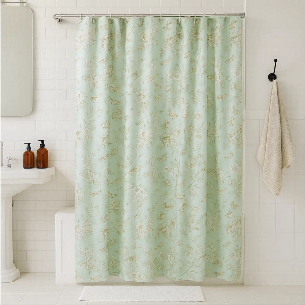 Vola Shower Curtain, 72 Inch, Floral Pattern, Light Green Polyester