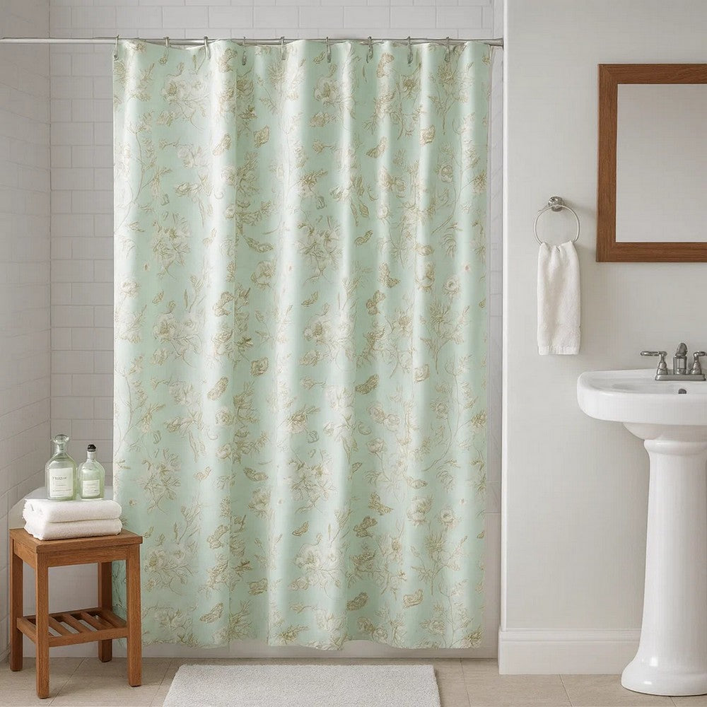 Vola Shower Curtain, 72 Inch, Floral Pattern, Light Green Polyester