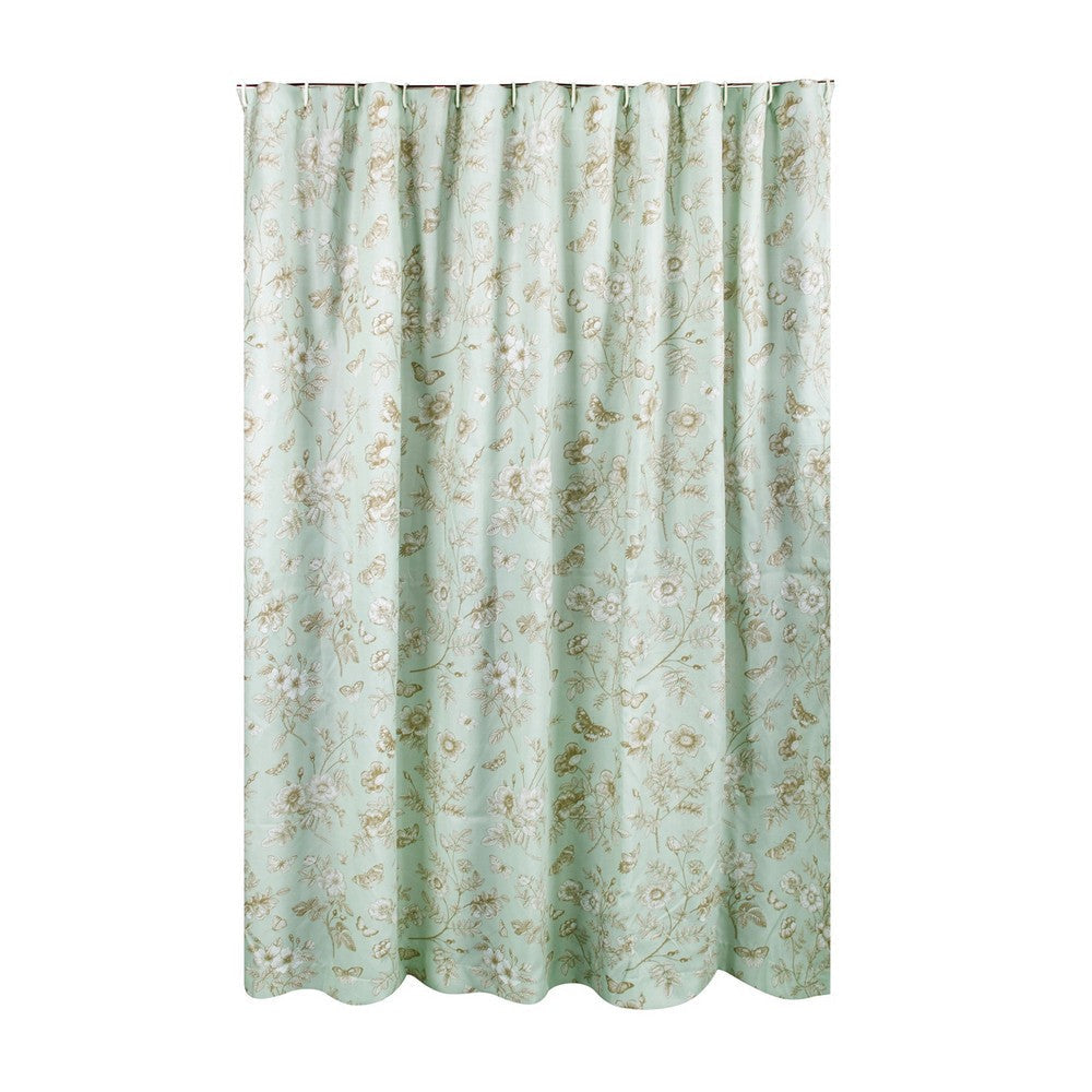 Vola Shower Curtain, 72 Inch, Floral Pattern, Light Green Polyester