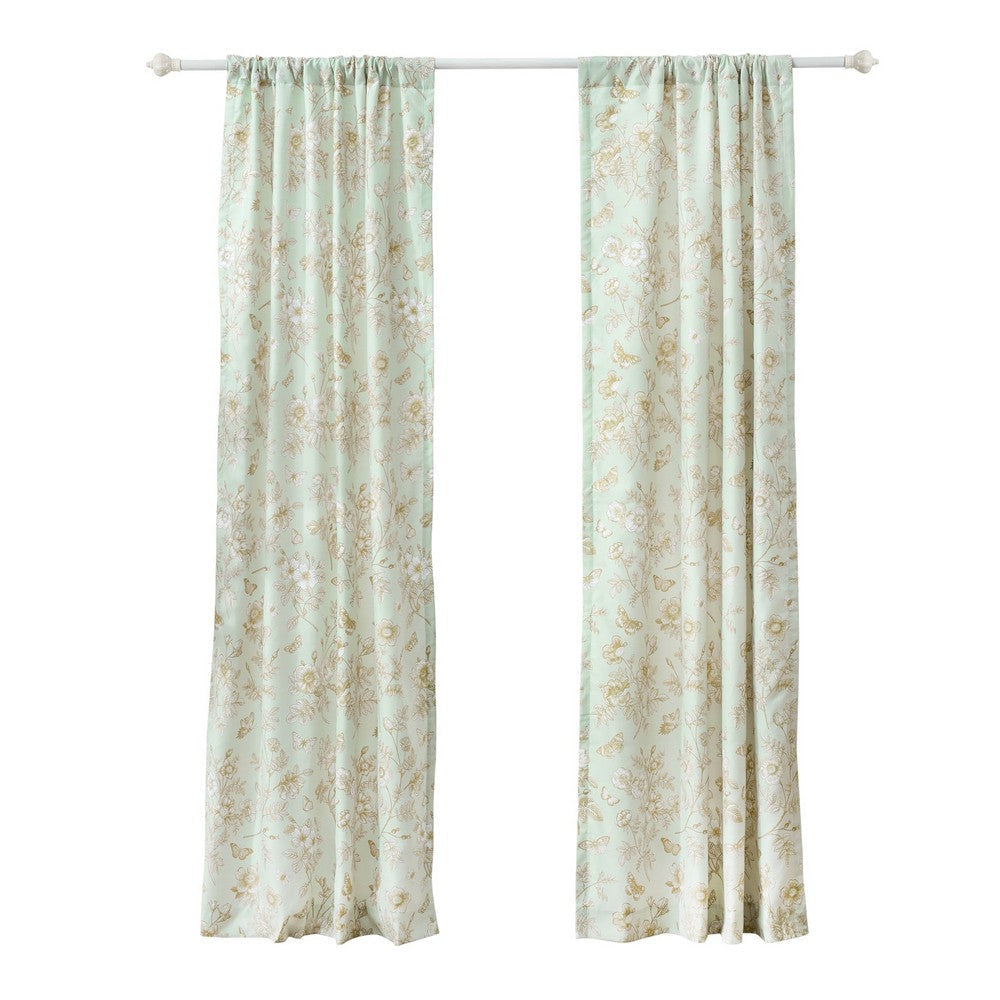 Vola 2 Panel Curtain Set, Light Mint Green Microfiber, Floral Pattern