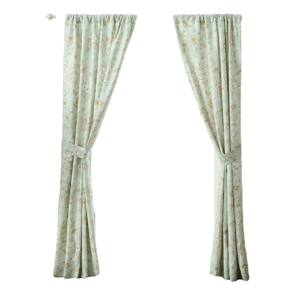 Vola 2 Panel Curtain Set Light Mint Green Microfiber Floral Pattern BM332775