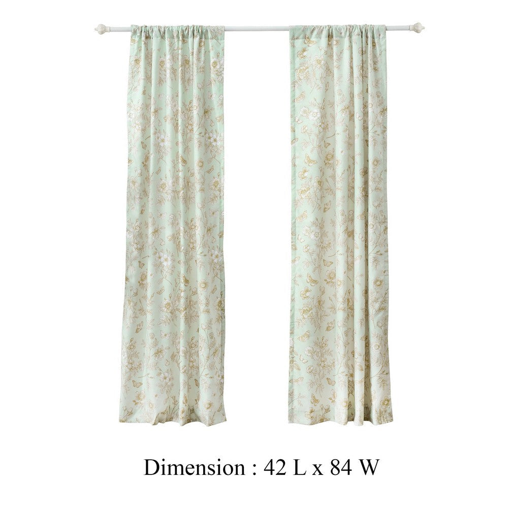 Vola 2 Panel Curtain Set Light Mint Green Microfiber Floral Pattern BM332775