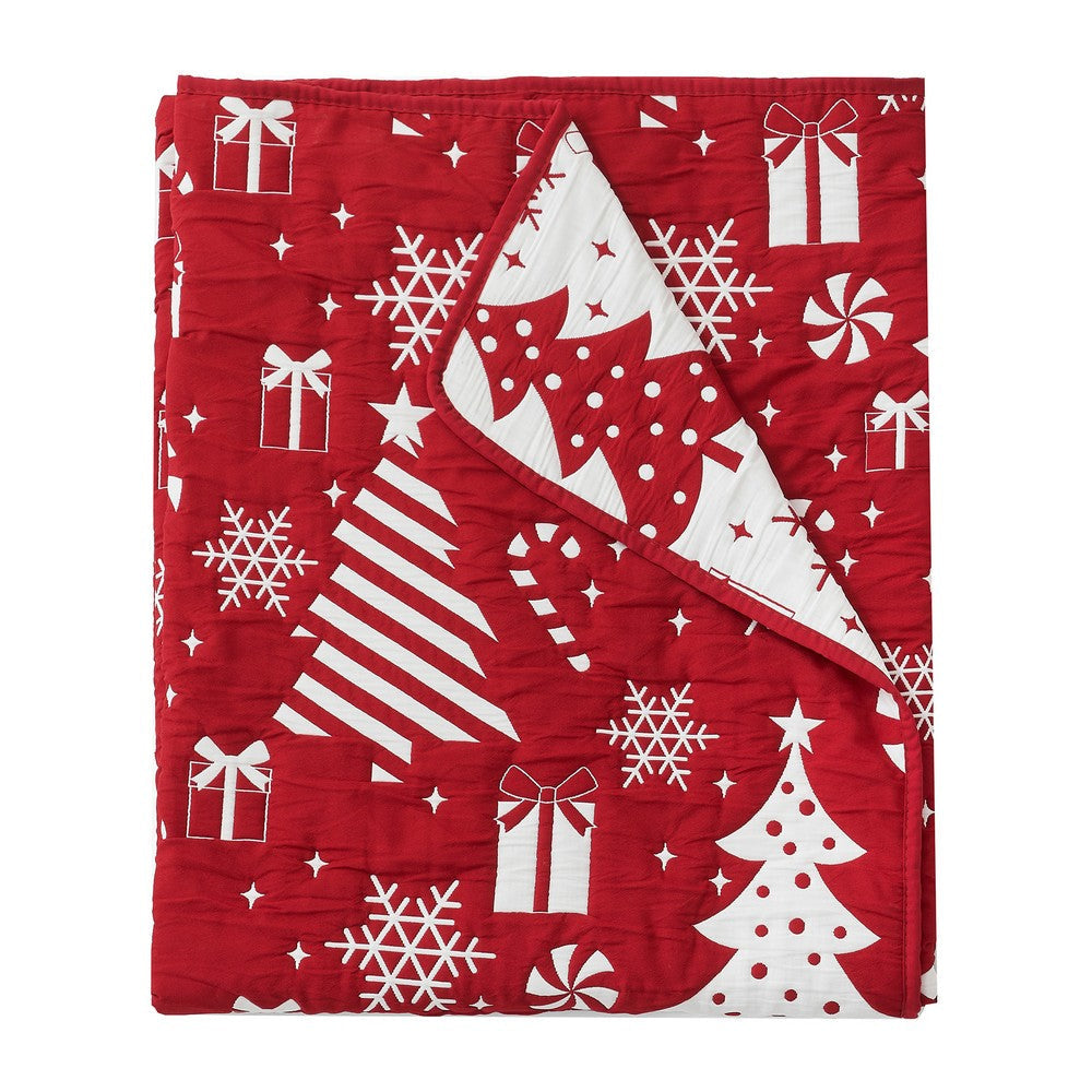 Daru Throw Blanket 50x60 Christmas Theme Red and White Polyester BM332776