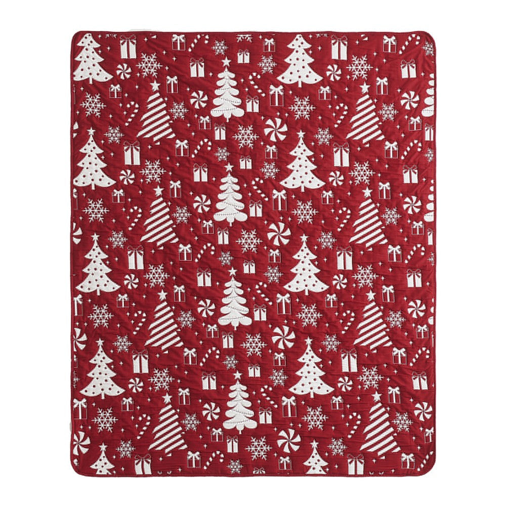 Daru Throw Blanket 50x60 Christmas Theme Red and White Polyester BM332776