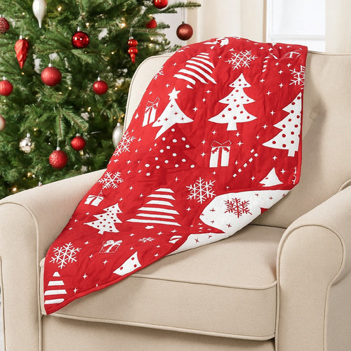 Daru Throw Blanket, 50x60, Christmas Theme, Red and White Polyester