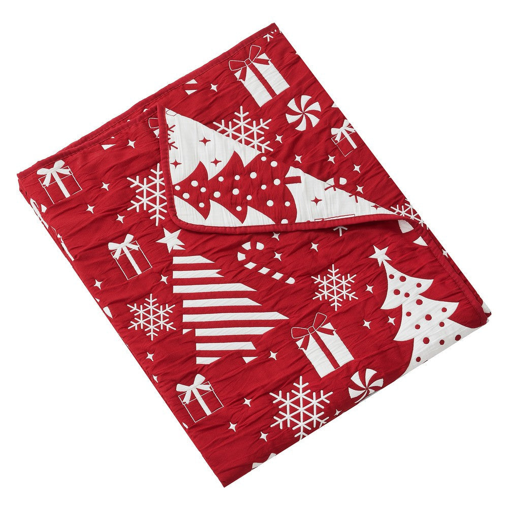 Daru Throw Blanket 50x60 Christmas Theme Red and White Polyester BM332776