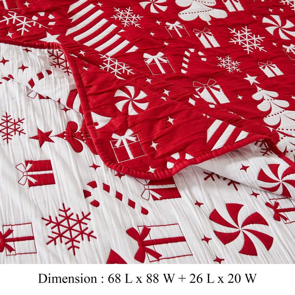 Daru 2 Piece Twin Quilt Set Red and White Polyester Christmas Theme