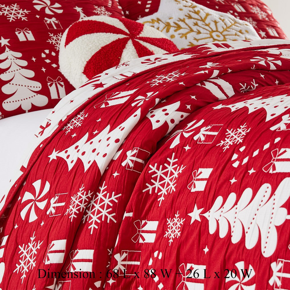 Daru 3 Piece Queen Quilt Set Red and White Polyester Christmas Theme