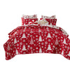 Daru 3 Piece King Quilt Set, Red and White Polyester, Christmas Theme