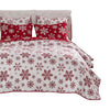 Flok 3 Piece Queen Quilt Set Red and White Polyester Snowflake Theme