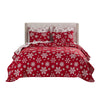 Flok 3 Piece King Quilt Set, Red and White Polyester, Snowflake Theme