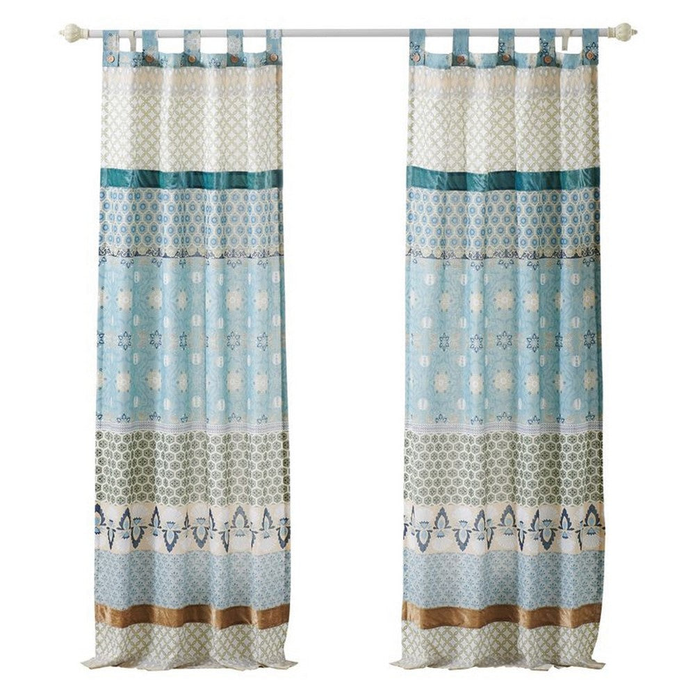 Ello 2 Panel Curtain Panel Set, Cotton White and Blue Geometric Print