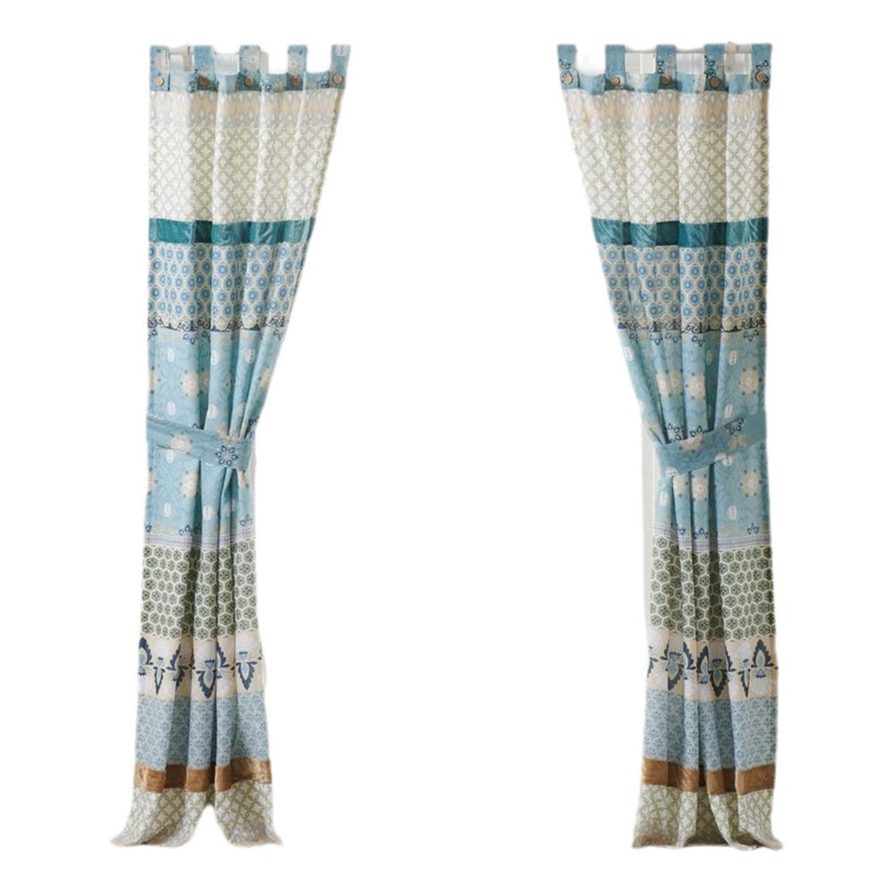 Ello 2 Panel Curtain Panel Set Cotton White and Blue Geometric Print BM332785