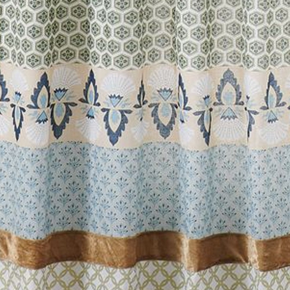 Ello 2 Panel Curtain Panel Set Cotton White and Blue Geometric Print BM332785