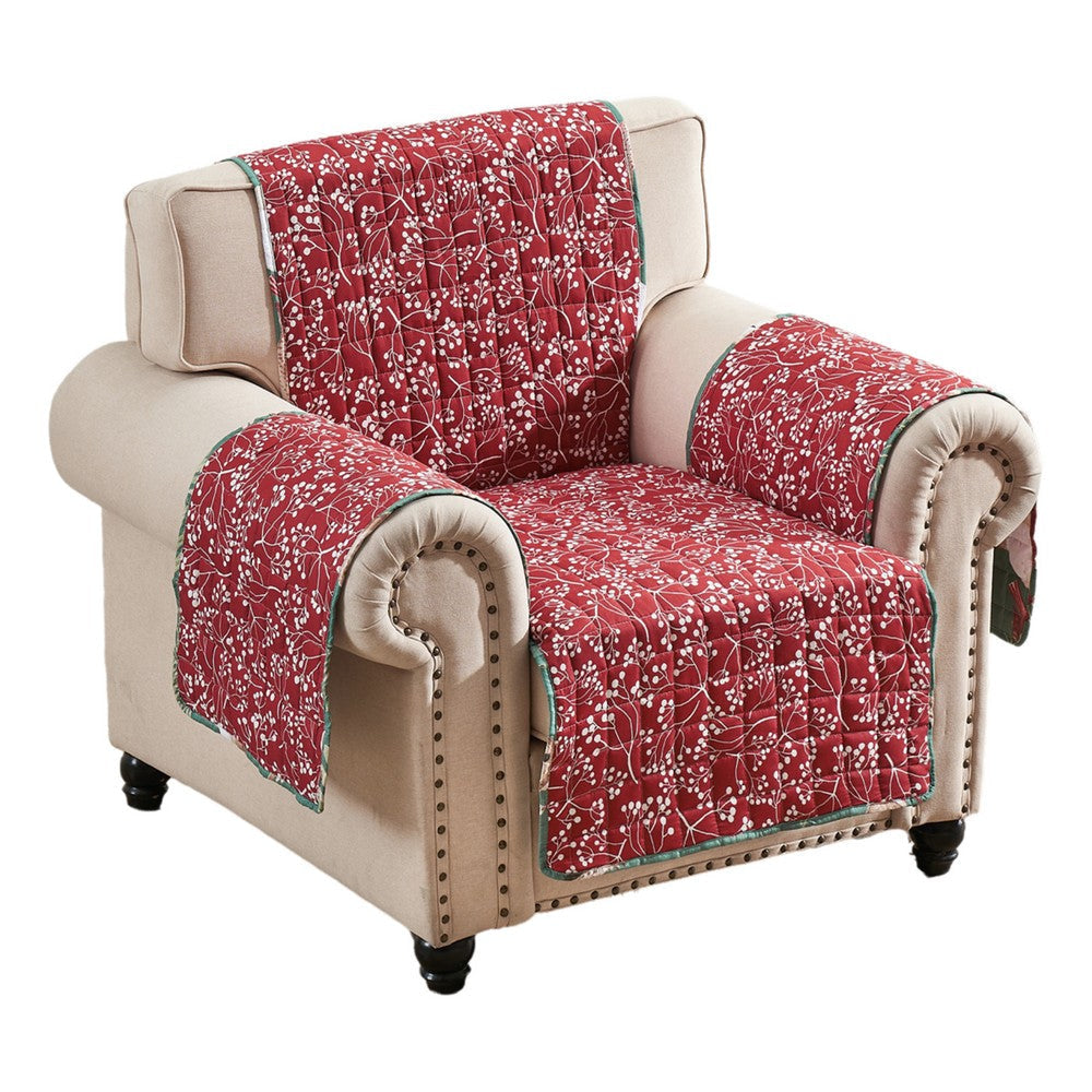 Lowa Armchair Slipcover Reversible Polyester Green Red Festive Theme BM332787