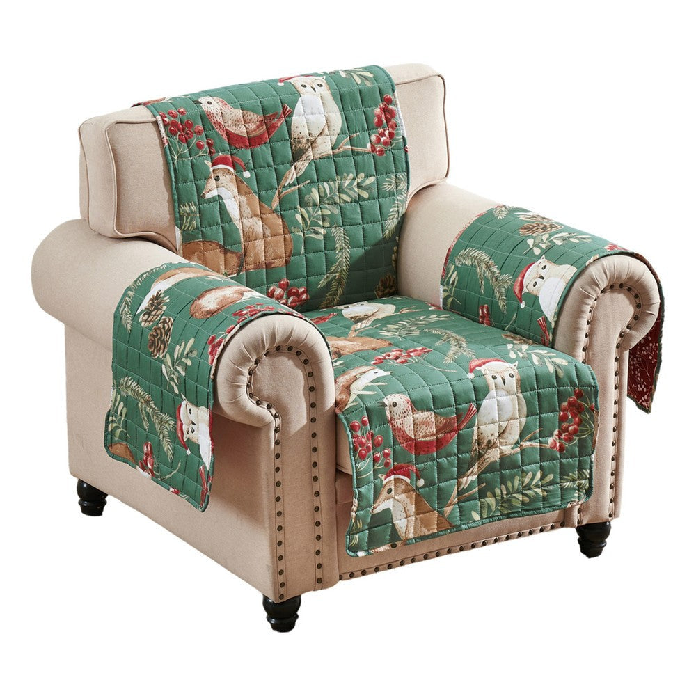 Lowa Armchair Slipcover, Reversible Polyester, Green Red Festive Theme