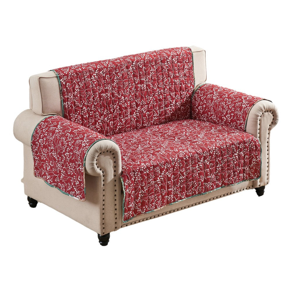 Lowa Loveseat Slipcover Reversible Polyester Green Red Festive Theme BM332788