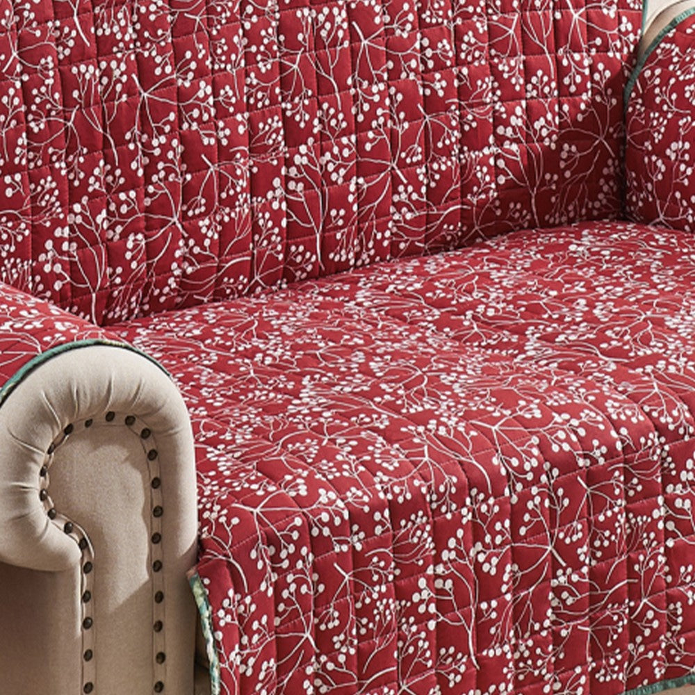 Lowa Loveseat Slipcover Reversible Polyester Green Red Festive Theme BM332788