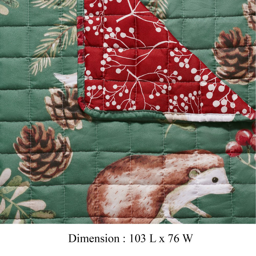 Lowa Loveseat Slipcover Reversible Polyester Green Red Festive Theme BM332788