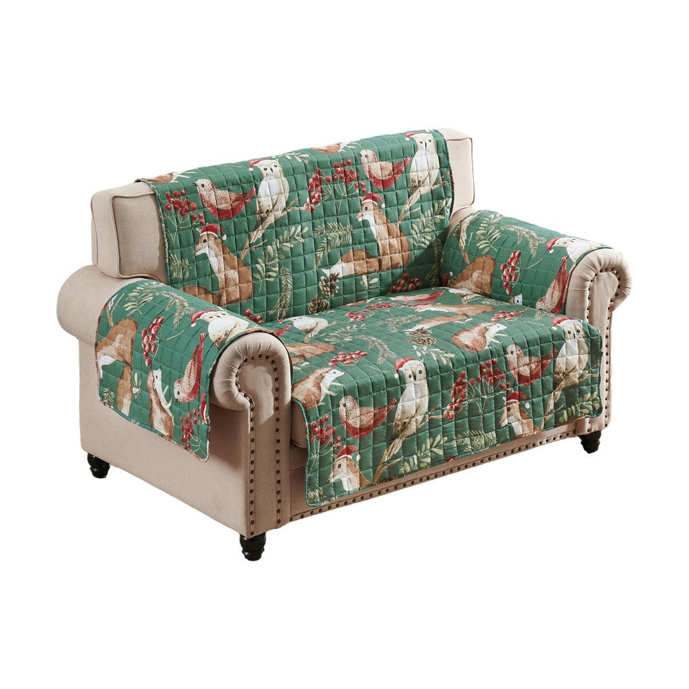 Lowa Loveseat Slipcover, Reversible Polyester, Green Red Festive Theme