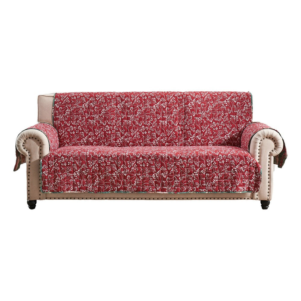 Lowa Sofa Slipcover Reversible Polyester Green Red Festive Theme BM332789