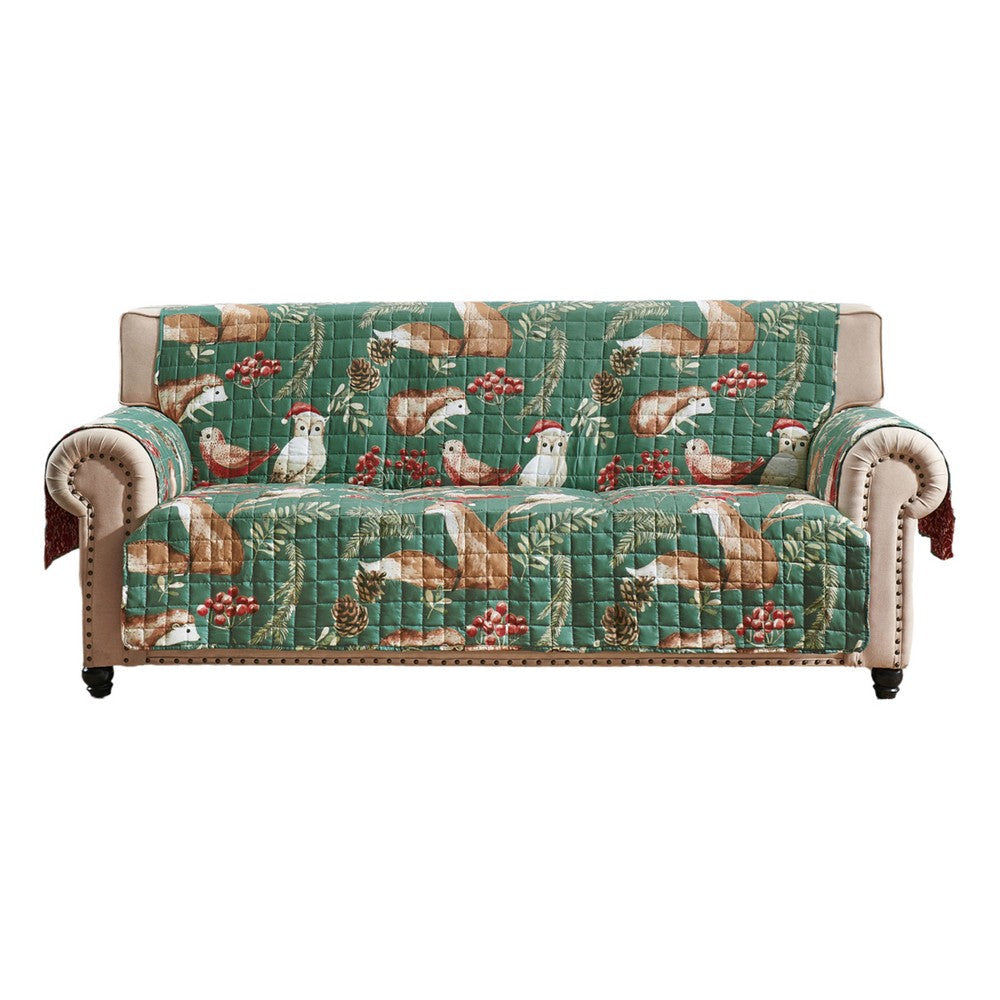Lowa Sofa Slipcover, Reversible, Polyester, Green, Red Festive Theme