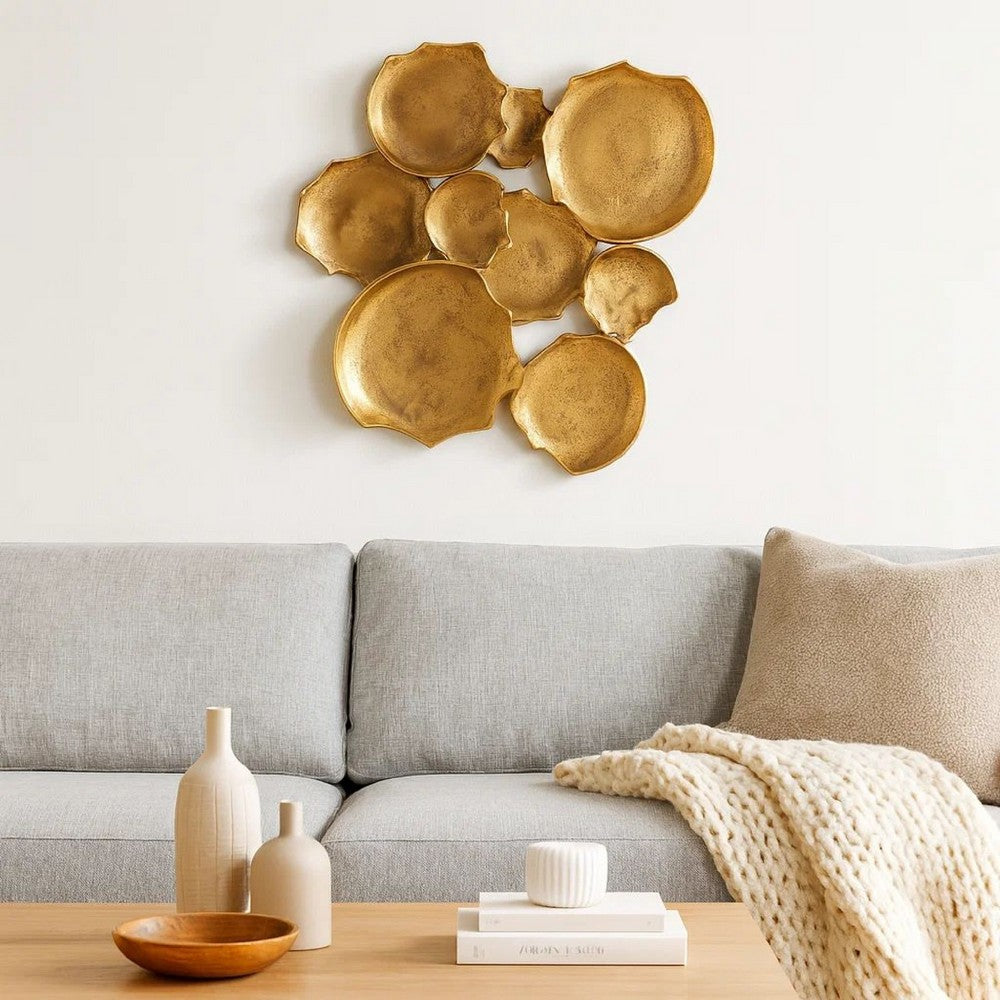 Ashley Wall Art Decor | Organic Round Shape Design | 20x20 Antique Gold Metal